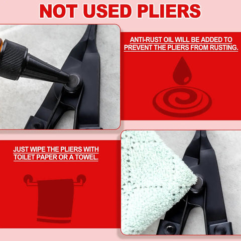 Angle Tip Lock Ring Pliers For Snap Rings And Retaining Rings, Flat Nose Circlip Pliers With Knurling Tips shown unused with oiling instructions.