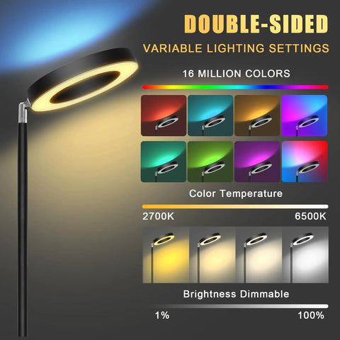 Double Sided LED Floor Lamp With Alexa And Google Home Voice Control 42W 3700LM Dimmable RGB CW Color Changing Torchiere 2700K To 6500K Bright Standing Light For Bedroom And Living Room