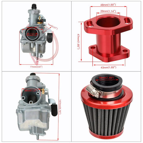 Performance VM22 26mm Carburetor For Predator 212cc 196cc Go Karts Mini Bikes 38mm Air Filter Intake Manifold Kit Red
