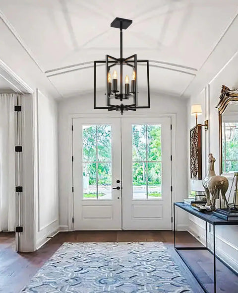 Industrial Farmhouse Pendant Light Fixture Four Lights Flush Mount Metal Ceiling Light With Adjustable Height in entryway