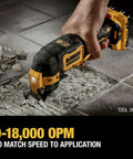 Xtreme 12V Max Brushless Cordless Oscillating Tool cutting tiles with quick change blades, showcased in action, tool only