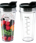 20 Oz Blender Replacement Cups For Personal Nutri-Blender Plus BN301 BN300, 2 Pack Portable Jars with fruits and secure lids