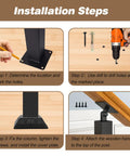 Installation steps for Eight Pack Black Indoor Railing Post Kit With 270 Degree Adjustable Flat Brackets, showing drilling and attachment process.
