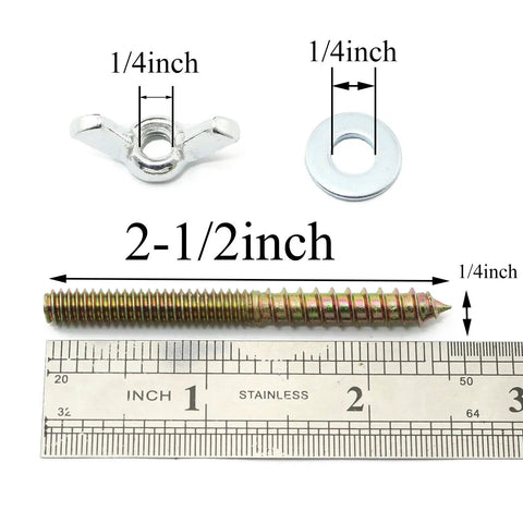 Heavy Duty Galvanized Steel Hanger Bolts With Wing Nuts And Flat Washers Real Deal Hardware Kit 1/4X2 1/2 inch components close-up.