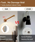 Cordless Beech Wood 360 Degree Rotatable LED Wall Lamp Sconces Set With Magnetic Mounts Battery Operated comparison with screw fixation