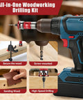 14 Piece Countersink Drill Bit Set With Self Locking Quick Adjust Depth Tct Steel Hss Bits Heavy Duty Design shown with drill and attachments.