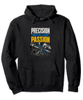 Classic Fit Men's Machinist Hoodie Featuring Gauge Square And Vise CNC Tool Designs, black with tool graphic, pouch pocket.