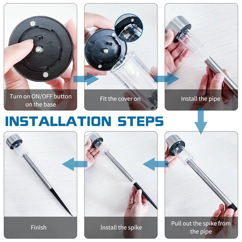 Installation steps for 12 Pack Solar Garden Lights Waterproof Path Lights Stainless Steel LED Outdoor Lighting