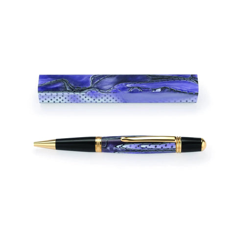 Top Shelf Grape Fury Pen Turning Blank 3/4 X 3/4 X 5 Inches Fire Figured Hardwood Ready For The Lathe with black pen