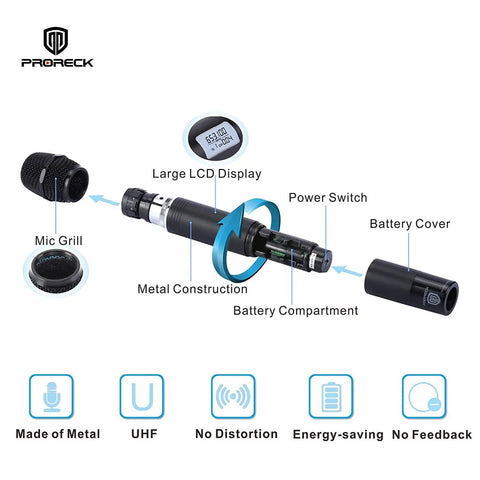 MX66 6 Channel UHF Wireless Microphone System With Six Handheld Mics showing metal construction and features
