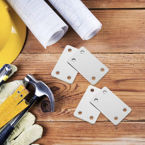 Stainless Steel Flat Brackets With Screws 20 Pack For DIYers And Home Upgrades alongside tools and gloves on wood table.