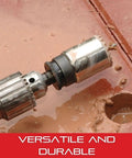 Diamond Grit Hole Saw For Small Holes, 2 1/8 Inch Diameter, cutting through tile, showing versatility and durability