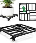22 Inch Heavy Duty Plant Caddy With Four Wheel Rolling Metal Stand, 600 Pound Capacity Square Plant Dolly With Lockable Casters