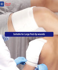 Sterile Abdominal Pads 8x10 Inches 40 Pack Thick And Extra Absorbent Nonstick Wound Dressing First Aid Pads applied on a knee