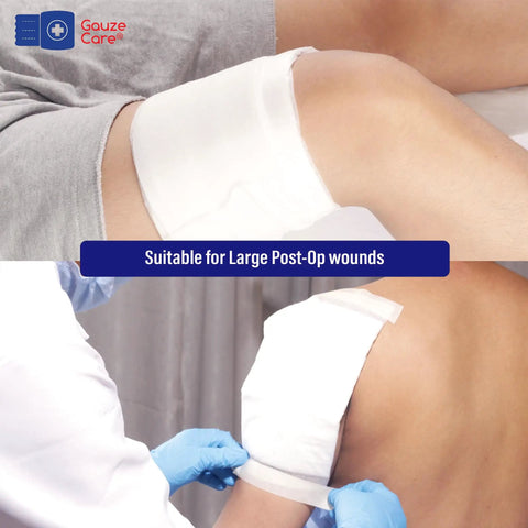 Sterile Abdominal Pads 8x10 Inches 40 Pack Thick And Extra Absorbent Nonstick Wound Dressing First Aid Pads applied on a knee