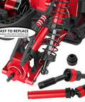 Beefed-Up RC Upgrade Kit For 1/10 Granite 3S Senton 3S And Mega550 RC Cars with aluminum shocks and red components.