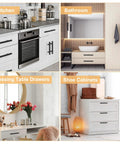 Collage of kitchen, bathroom, dressing table, and shoe cabinet featuring 30 Pack 5 Inch Cabinet Handles Matte Black Stainless Steel Drawer Pulls