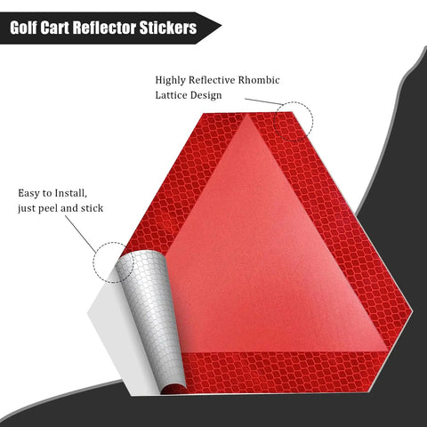 Close-up of a red reflective Slow Moving Vehicle Sign 2 Pack 7x8 Diamond Grade Reflective Safety Sticker for Golf Carts Red Decal.