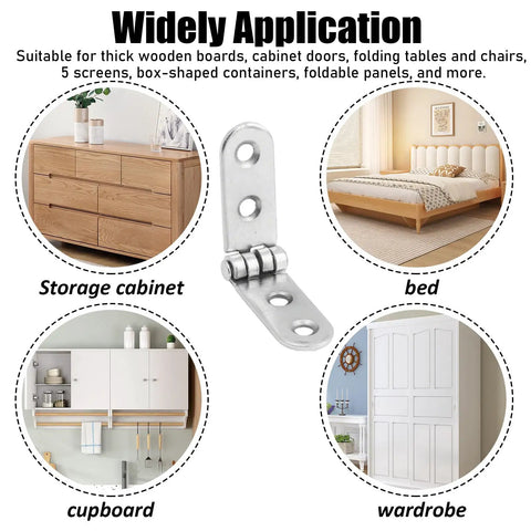Workhorse Quality 4 Piece 180 Degree Folding Hinge Kit With Sturdy Right Angle Brackets And Complete Screw Set For Rock Solid Furniture Assembly And No Sweat Setup on a cupboard.