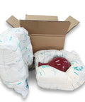 Open box with 8 Pack Expanding Packing Foam Cushions 14x16 Inches for Shipping and Moving, surrounding a red vase, filling voids for protection.