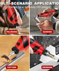 Cordless Chainsaw Sharpener Kit With Battery For Quick Easy On The Go Sharpening shown in polishing, sanding, cutting, and grinding applications.