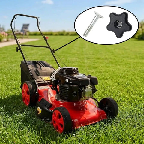 Two Pack Lawn Mower Handle Bolts And Knobs Replacement Kit For TimeMaster Recycler Snowblower And Compatible Mower Models That Fits TimeMaster Like A Boss With Easy Install Screws And Hardware shown on lawn mower