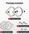 Battle Ready 2.5 Inch 2 Bolt Exhaust Flange Connection Kit Crafted From 304 Stainless Steel includes 2 exhaust flanges and gaskets.