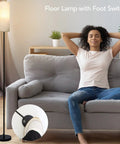 Modern Tall LED Floor Lamp With Linen Shade And Black Iron Pole in living room, E26 Bulb Ready, Minimalist Stand Lighting