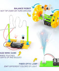 Balance robot, buzz wire game, fiber optic lamp from 6 In 1 STEM Robotics Kit For Kids 8 To 13 With Reptile Robot Balance Car.