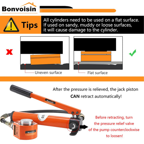 20 Ton Hydraulic Ram Cylinder Jack Low Profile Porta Power Ram Single Acting Mini Jack with 0.55 Inch Stroke for Tight Spaces, Machinery, Shipbuilding, and Automotive Maintenance, Portable, Auto Retract Design, Beefy Durable Load Lifting Tool on flat surface