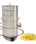 Heavy Duty Stainless Steel Commercial Salad Spinner With Adjustable Speed Knockout Workhorse Vegetable Dryer And Water Extractor Built Tough For Restaurant Kitchens 220V, shown from the front with pasta pieces.