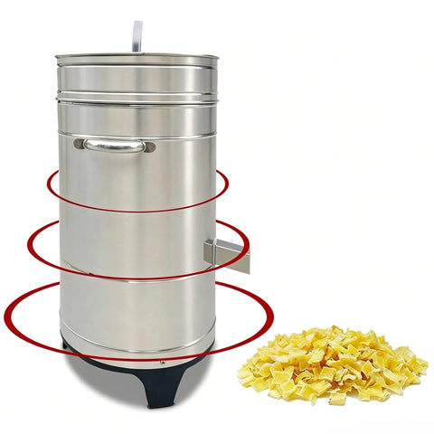Heavy Duty Stainless Steel Commercial Salad Spinner With Adjustable Speed Knockout Workhorse Vegetable Dryer And Water Extractor Built Tough For Restaurant Kitchens 220V, shown from the front with pasta pieces.