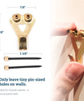 Heavy Duty Picture Hangers With Nails, 50 Lb Wall Hooks For Drywall And Plaster, Pack Of 20 detail close-up with measurements.