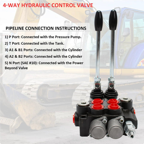 Hydraulic Directional Control Valve 2 Spool 11 GPM SAE Ports Tractor Loader Valve With Joystick Black For Log Splitters