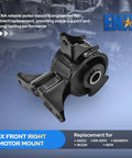Front Right Engine Motor Mount For Honda Accord 1998 Through 2002 V6 3.0L Odyssey 99 Through 04 Acura CL And TL Rock Solid Bolt On Replacement A6552 Em8974 Daily Driver black steel motor mount side view.