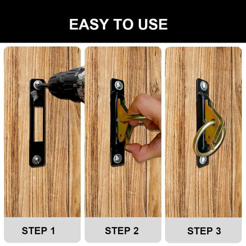 Heavy Duty 10 Piece E Track Tie Down O Ring Set For E Track Rails And Single Slot Systems Great For Trucks Trailers Boats Vans And More Easy To Install And Reposition Cargo Securement installed on wood panel in three steps