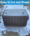 Five Pack Stainless Steel Wire Mesh Screen 13.4 X 9.5 In showing cut and shaped for air vents, 1mm holes, 20 mesh.