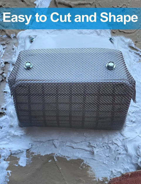 Five Pack Stainless Steel Wire Mesh Screen 13.4 X 9.5 In showing cut and shaped for air vents, 1mm holes, 20 mesh.