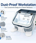 Zhenyuwang Desktop Dental Dust Collector with Bright 3 Sided Shadow Free Led Lights For Precision Work And Easy Tiered Cleanup System showing built-in dust extraction and soft silicone curtains.