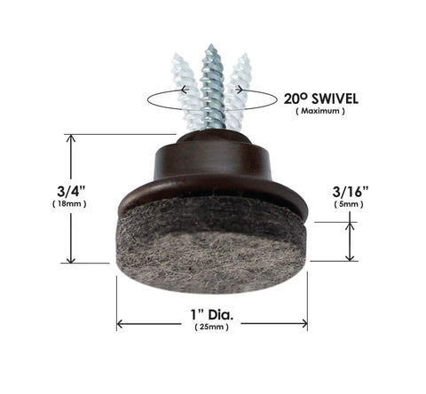 16 Pack Screw On Chair Levelers With Swivel Felt Sliders For Angled Or Straight Furniture Legs 1 Inch Round Floor Protectors