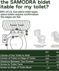 Diagram showing toilet measurements for Must Have Non Electric Cold Water Bidet Toilet Seat Attachment With Pressure Controls And Retractable Self Cleaning Dual Nozzles For Front And Rear Wash In Black.