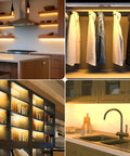 Under Cabinet Lighting Kit Dimmable 12 Inch LED Closet Lights With Plug In And Hardwired Options illumines kitchen, closet, shelf.