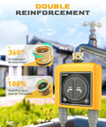 Smart WiFi Hose Timer With Brass Inlet And Dual Outlet Sprinkler Controller Weather Based Auto Irrigation That Skips Rainy Days App And Voice Control Soil Moisture Or Quantity Sensing For Your Yard, yellow dual-outlet hose timer