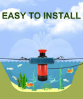 High Flow Pond Fountain Aerator Pump With 110V 1HP 750W Motor floating in decorative pond with aquatic plants and fish