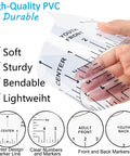 12 Pack T Shirt Ruler Guides for Vinyl Alignment and Centering Designs, flexible PVC rulers in hand, close-up showing markings.
