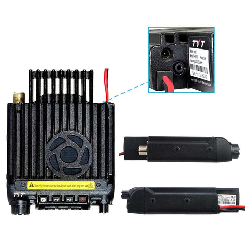 Beefy 45W Monoband 1.25M Mobile Ham Radio Transceiver for Cars, detailed view of rear connections and power cables.