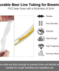 10 Ft Beer Line Vinyl Tubing 3/16 ID 7/16 OD Keg Line Replacement Kit With 4 Hose Clamps Food Grade Tubing For Kegerator Draft Beer Tower D Coupler Beer Dispensing