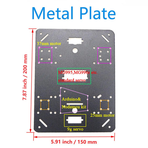Metal plate dimensions for Shock Absorption Robot Tank Chassis with Suspension Holder for Arduino and Raspberry Pi.