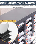 Badass Heavy Duty Steel Parts Organizer Cabinet With 75 Lockable Drawers For Garage And Workshop Storage, showing reinforced steel body.