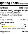 Lighting facts label for Top Shelf 2 Inch Led Recessed Lights 12 Pack showing brightness, energy cost, life expectancy, and light appearance.